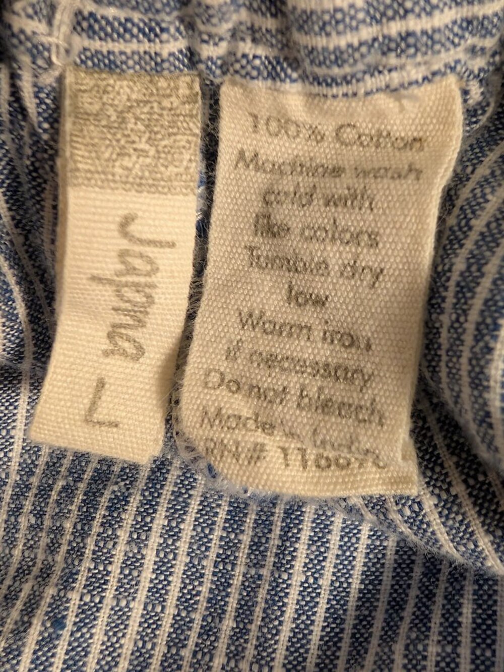 Japna L Blue & White Stripe Cotton Linen Look Wide Leg Jumpsuit Button Front - Picture 8 of 8